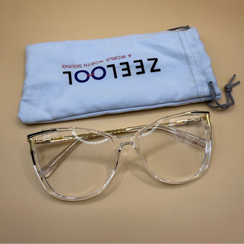 Zeelool Women's Clear Glasses with Gold Detail, No Prescription